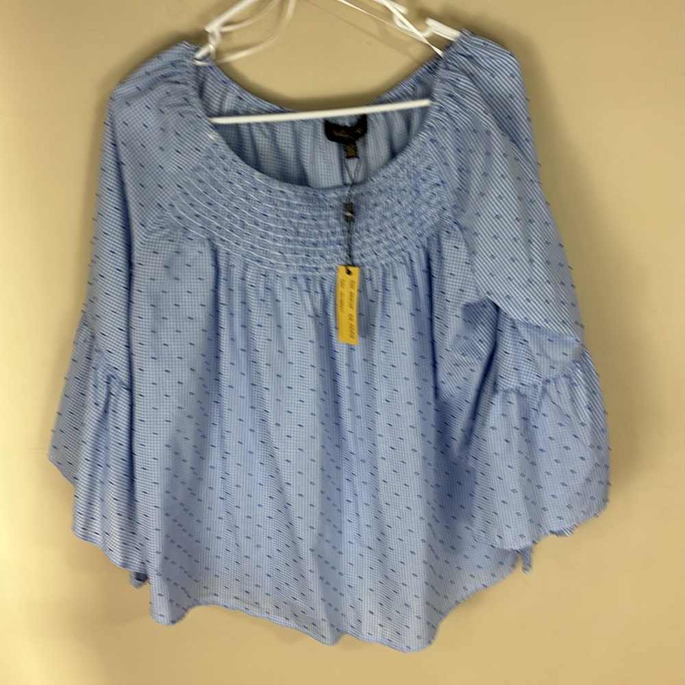 Melissa Paige  Petites Blue Gingham Smocked Boho Top Size PXL NWT